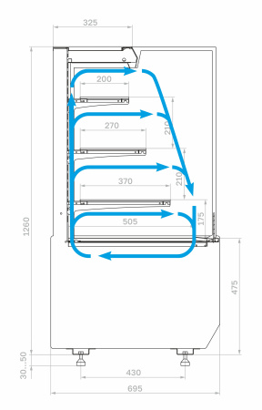 Витрина кондитерская Carboma KC70 VM 0,6-2 STANDARD 9005-0109 (открытая, прямая боковина, версия 2.0)