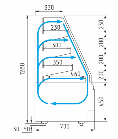 Витрина кондитерская Carboma KC70 VM 1,3-2 STANDARD 0102-0109 (открытая)